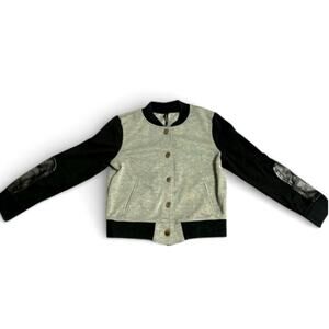 Eric + Lani Girl's Moto Jacket XS Juniors Gray Black Fleece Faux Leather Button